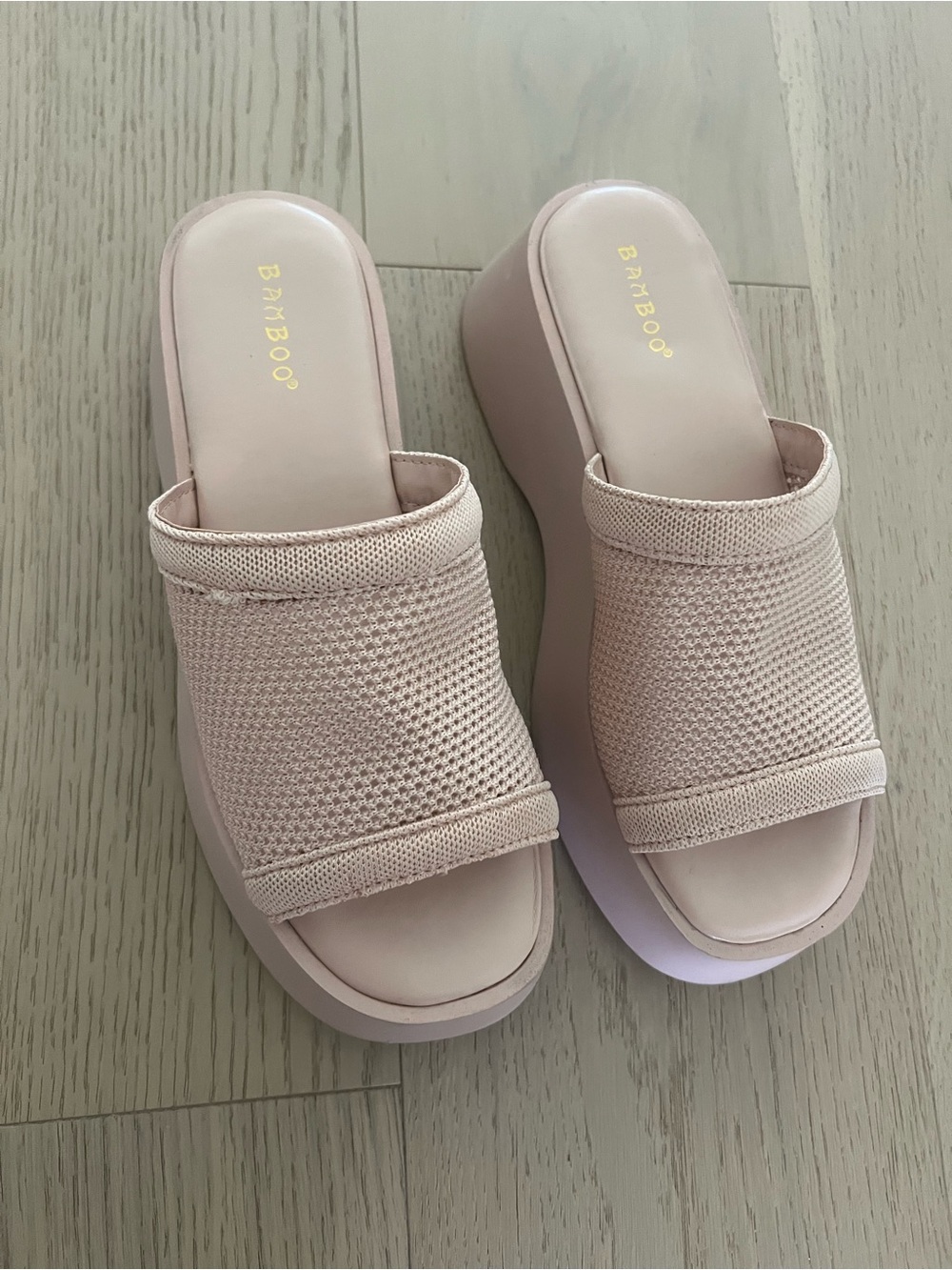 5/$25 BAMBOO nude Knit Platform Slide Sandals